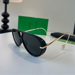 🕶️🖤Bottega Veneta Aviator Sunglasses Black Gold Metal Sphere